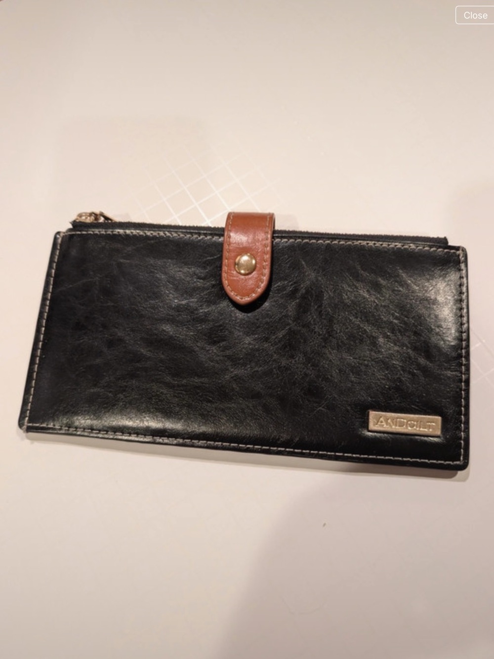 “New” Andoilt Slim Black Leather Wallet 17 Card Slot-Snap Closure RFID Blocking